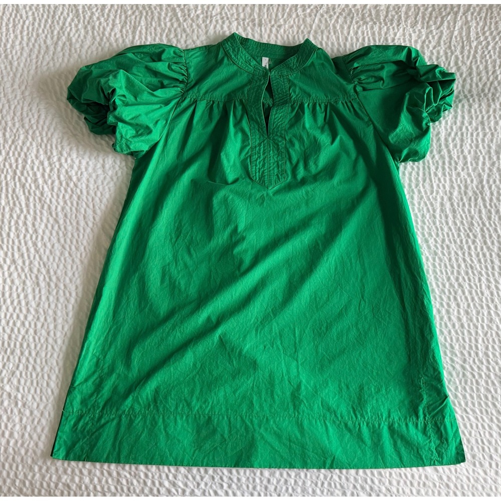 GLAM Emerald Green Puff Sleeve Babydoll Mini Dress Cottagecore Large